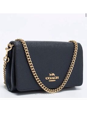 Coach Black Leather Crossbody with Gold Chain Strap